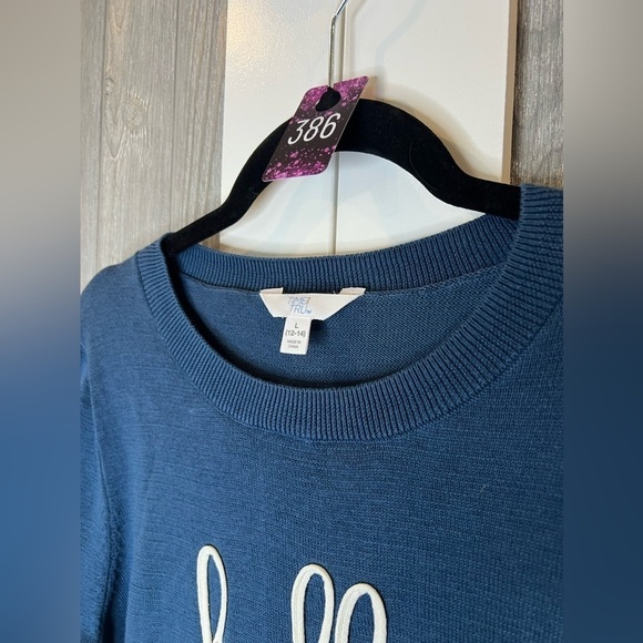 B14.09 Time and True “Hello” Lightweight Cotton Sweater Multicolor Striped L - Picture 2 of 6